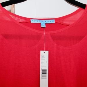 Red Silk Trimmed Peter Pan Collar Blouse